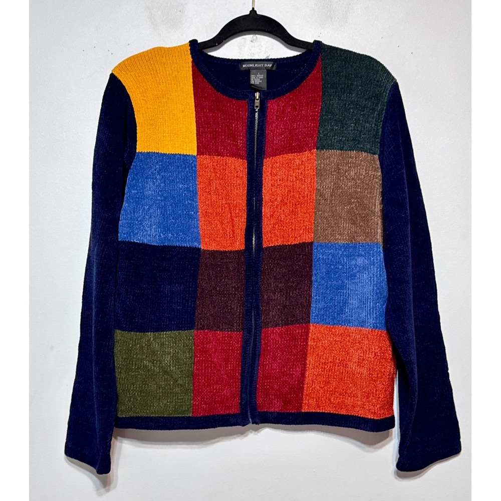 Y2K Moonlight‎ Bay Dopamine Dressing Patchwork Zip Cardigan Large Colorblock